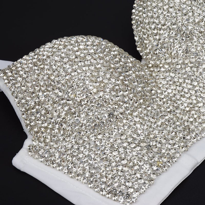 ELLACCI Women's Rhinestone Diamond Push up Bustier Crop Top Sexy Punk Corset Bra White Large - Image 4